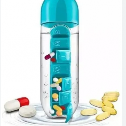 BOTELLA DE AGUA CON PASTILLERO INTEGRADO