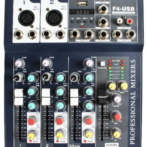 MEZCLADOR DE AUDIO 4 CANALES MIXER F4-USB