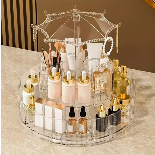 ORGANIZADOR DE MAQUILLAJE Y PRODUCTOS COSMETICOS GIRATORIO CON 2 NIVELES