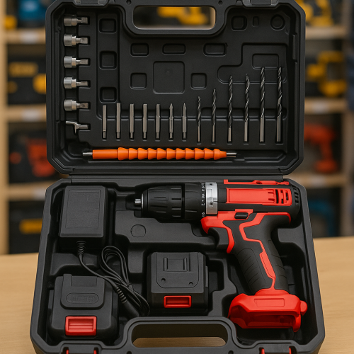 SET DE TALADRO 2 BATERIAS 21V 26 PZ ROJO