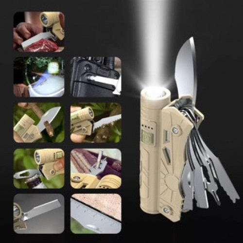 NAVAJA TACTICA MULTIFUNCION CON LINTERNA POWER BANK FOCO LUZ LED